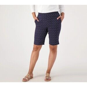Susan Graver Women's Pants Sz 2 Printed Textured Reg Stretch Woven Pull-On Short